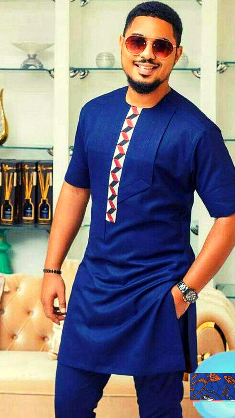 Royal Blue African Suit for Men Dashiki Clothing for Men Wedding Guest