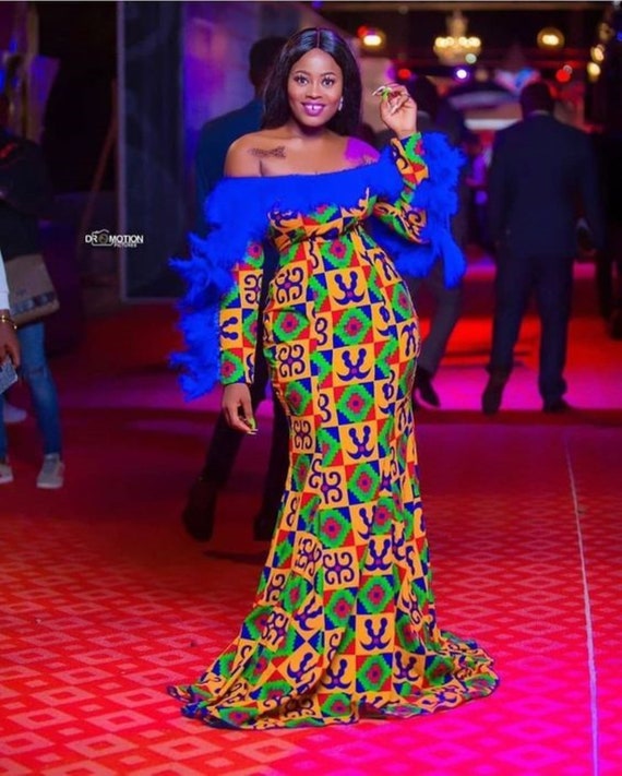 Amazing Kente African Maxi Dress / Evening Dress Made In Africa