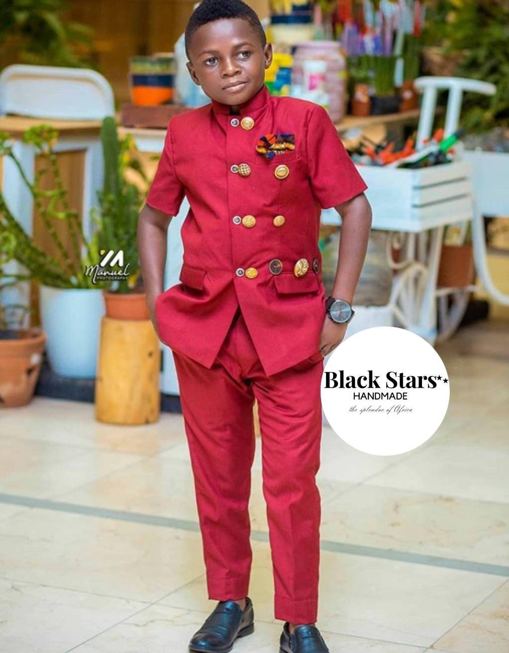 Generic Costume africain avec broderie Rouge - Noir - Prix pas cher