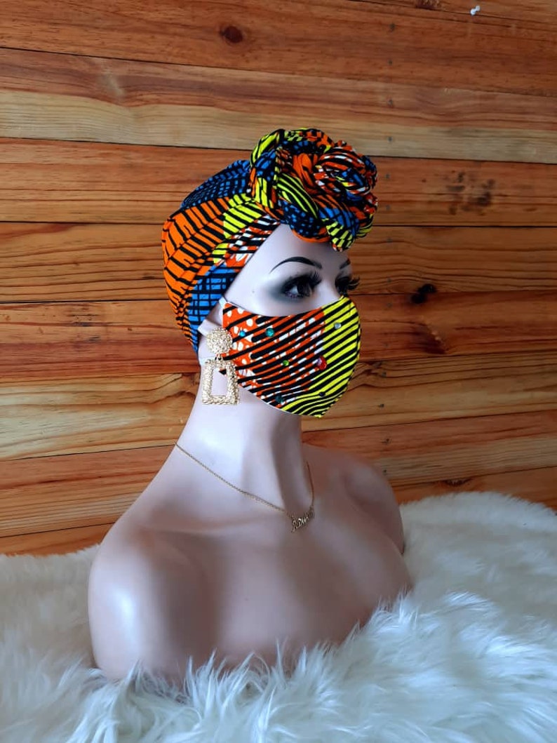African Print Fabric Nose Mask and Head Wrap Set for Women Etsy