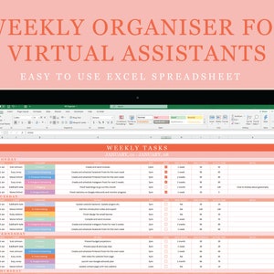 Virtual Assistant Organiser | Weekly Excel Spreadsheet | Track Hours