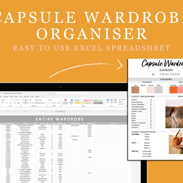 Capsule Wardrobe Organiser and Seasonal Report Excel Spreadsheet | Digital Download