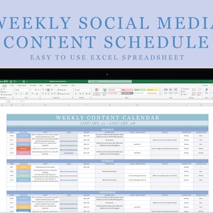 Weekly Social Media Content Schedule Excel Spreadsheet | Digital Download