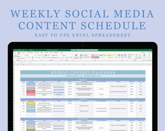 Wekelijkse social media content schema Excel Spreadsheet | Digitale download