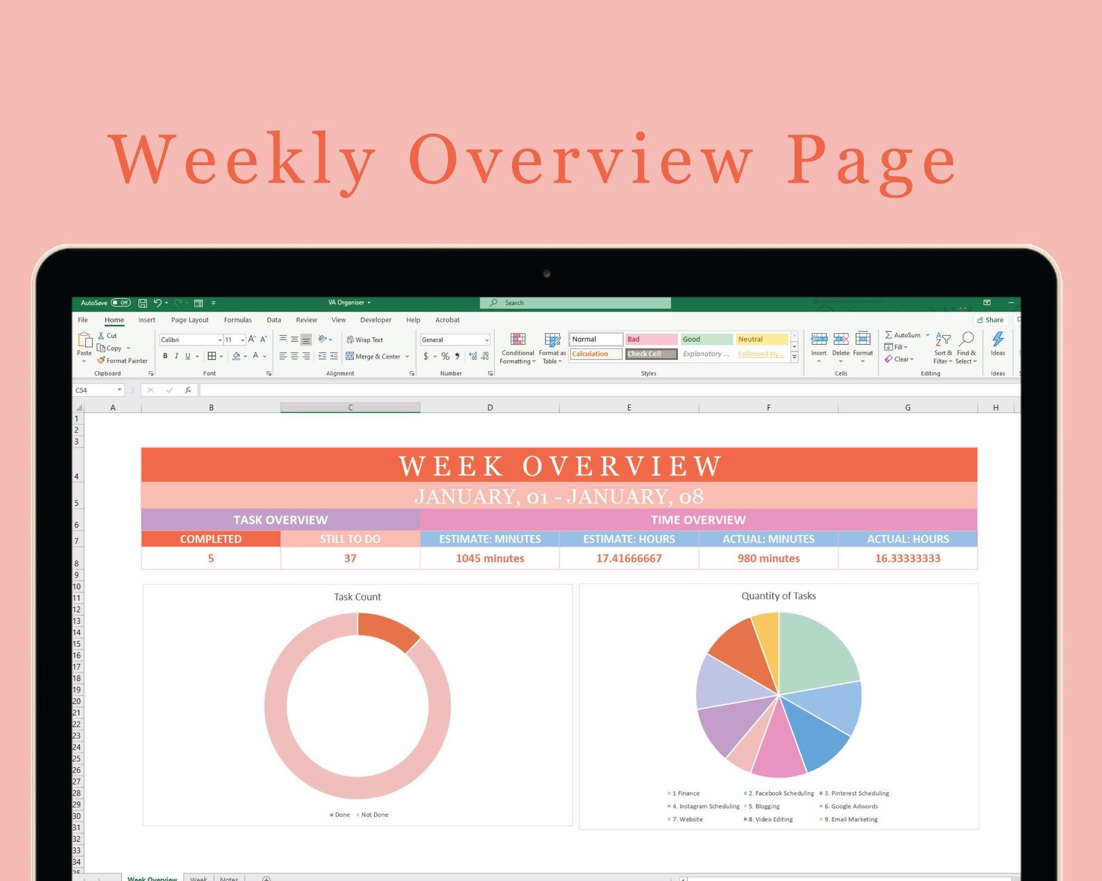 Virtual Assistant Organiser | Weekly Excel Spreadsheet | Track Hours - Etsy