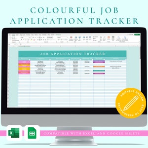 Job Application Tracker Excel & Google Sheets Spreadsheet | Bright and Fun Colour-Way | Digital Download