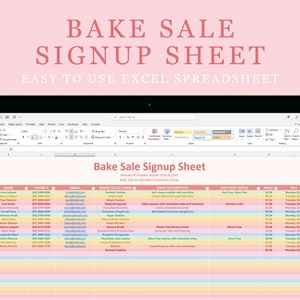 Bake Sale Signup Sheet Rainbow Excel Spreadsheet | Google Sheets | Digital Download