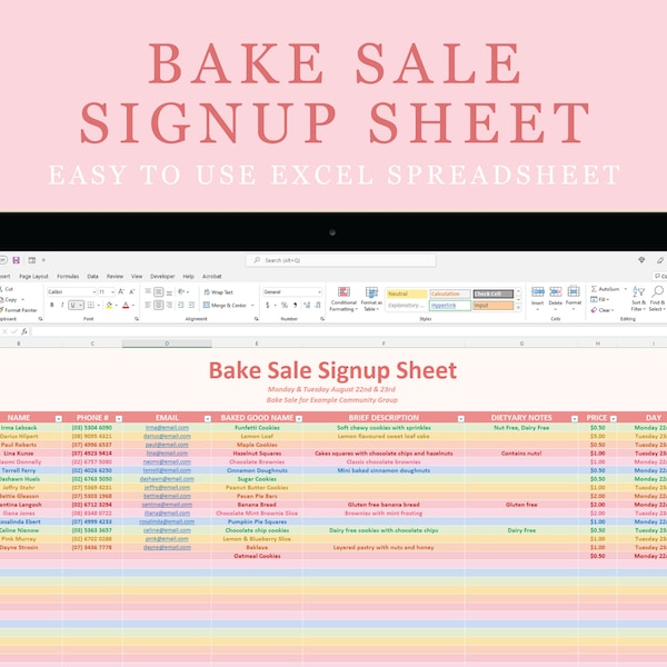 Bake Sale Sheet Etsy