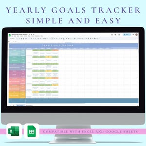 Seguimiento de objetivos anuales (Hoja de cálculo de Excel y Google Sheets) / Descarga digital