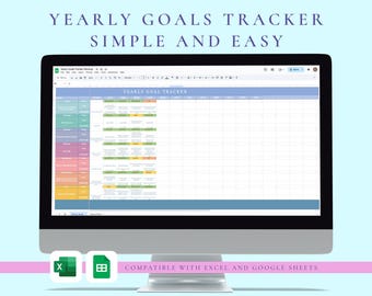 Seguimiento de objetivos anuales (Hoja de cálculo de Excel y Google Sheets) / Descarga digital