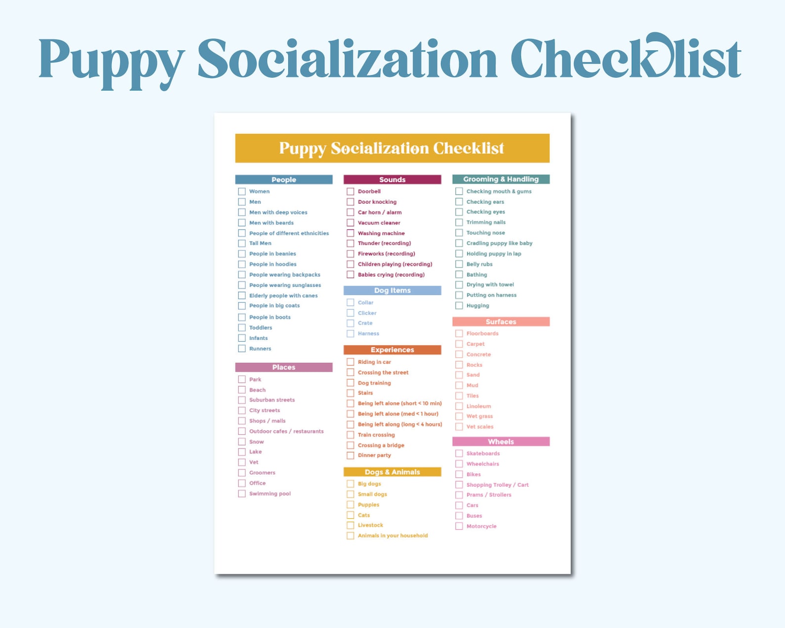 Puppy Socialization Checklist | Pet Care Printable - Etsy Australia