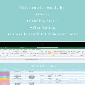 Reading Log Tracker Excel Spreadsheet Digital Download image 3