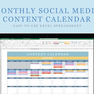 Social Media Content Calendar Excel Spreadsheet | Digital Download