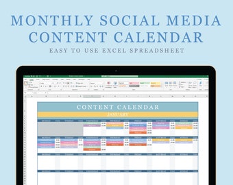 Social Media Content Calendar Excel Spreadsheet | Digital Download