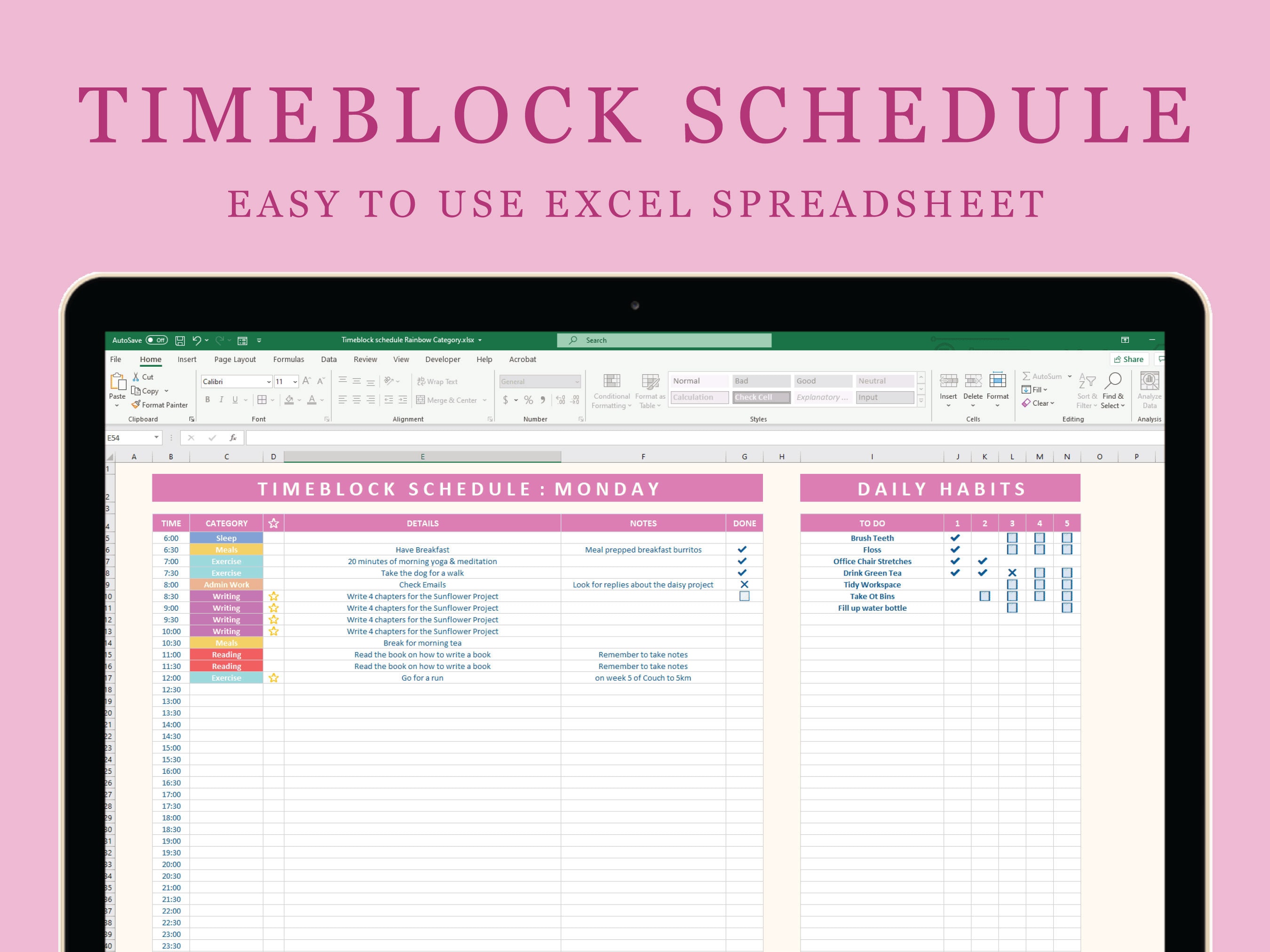 Daily Time Block Schedule | Plan & Organise | Excel Spreadsheet - Etsy