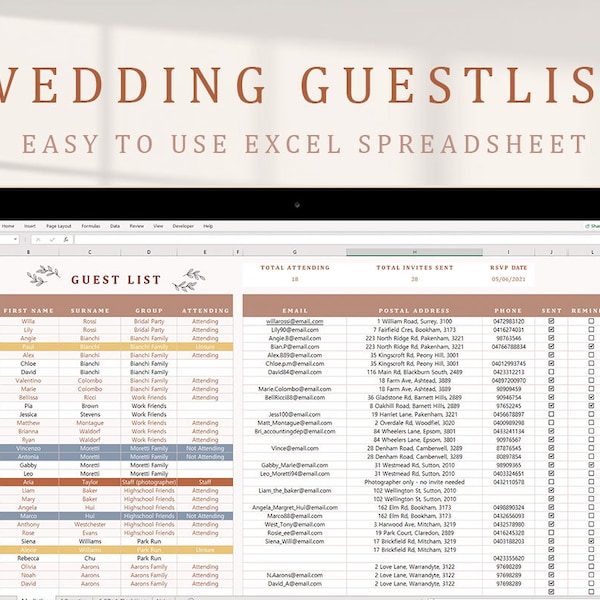 Wedding Guest List Excel Template Etsy