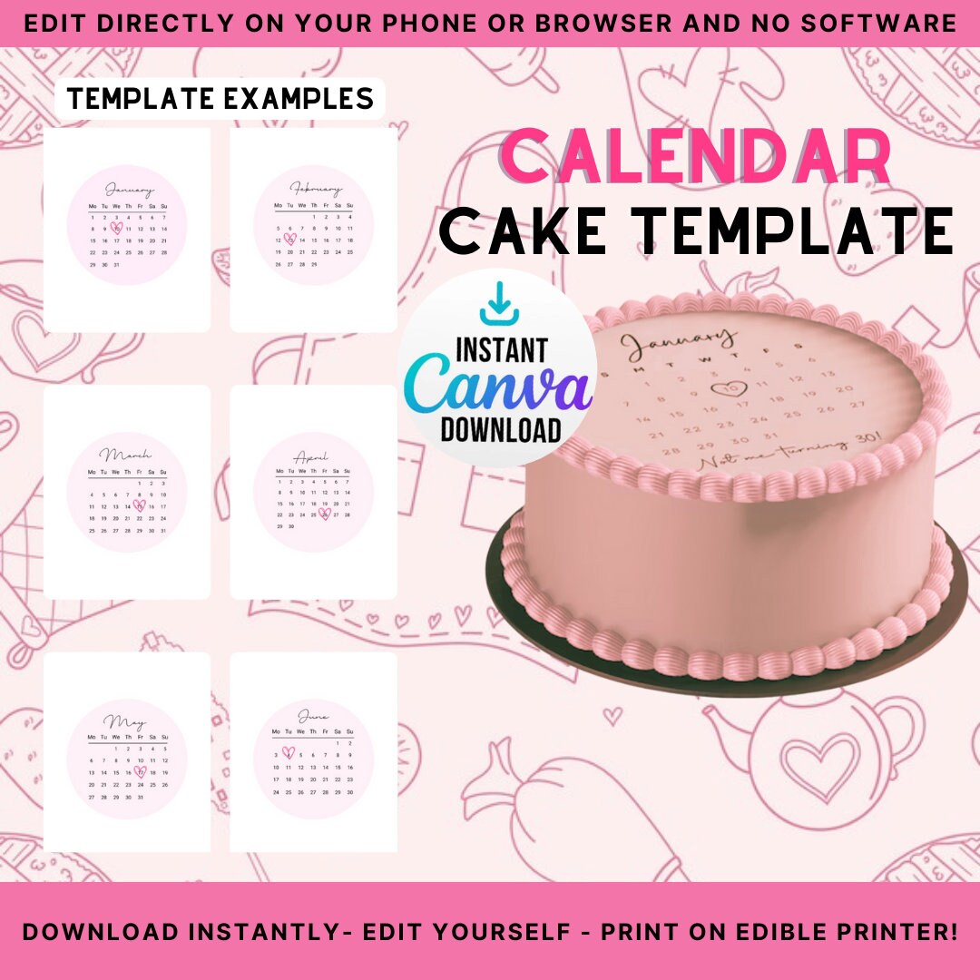 Trending DIGITAL 2024 Cake Calendar for Round Cake Burnaway Cake