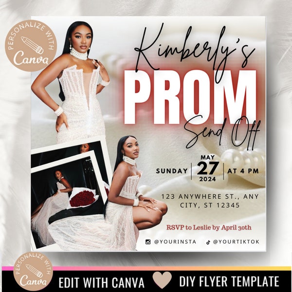 DIY Editable Prom Send Off Flyer | Prom Invitation Flyer | Prom Flyer | Prom 2024 | Prom Flyer | Invitation | Prom Celebration | Pearl White