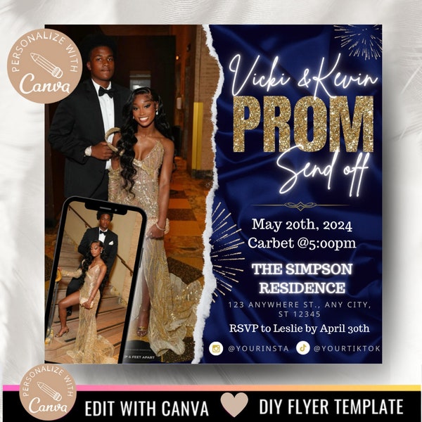 DIY Editable Prom Send Off Flyer | Prom Invitation Flyer | Prom Flyer | Prom 2024 | Prom Flyer | Invitation | Prom Celebration | Royal Blue