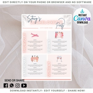 Palm Springs Bachelorette Weekend Itinerary Template |  Bachelorette Schedule | Digital-Printable | Bachelorette Party Itinerary | Download