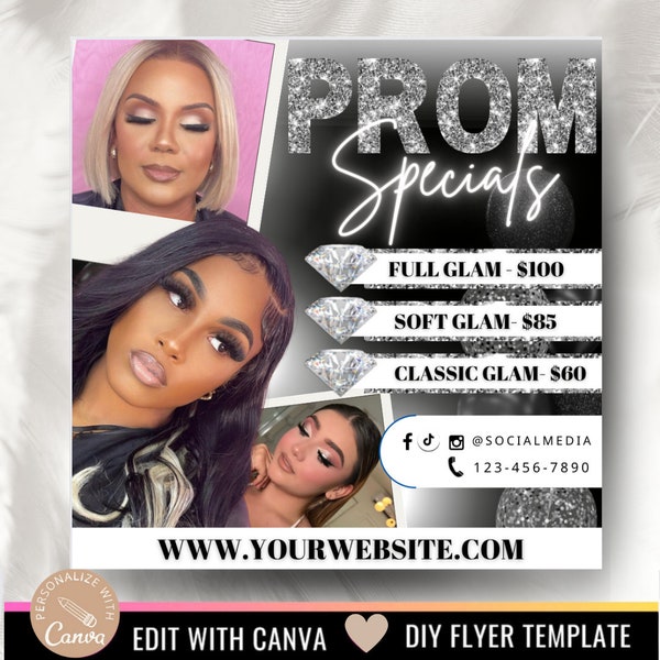 Prom MUA Special Flyer | Prom Booking Flyer | Prom Makeup Artist MUA Lash Nails Wigs Braids Deal Flyer | Homecoming Prom| Glam Prom Flyer