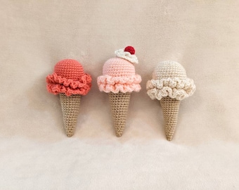 PDF ONLY | Ice Cream Cone Crochet Pattern, Amigurumi Plushie DIY Party Favor Soft Baby Rattle Toy Decor Gift Play Food