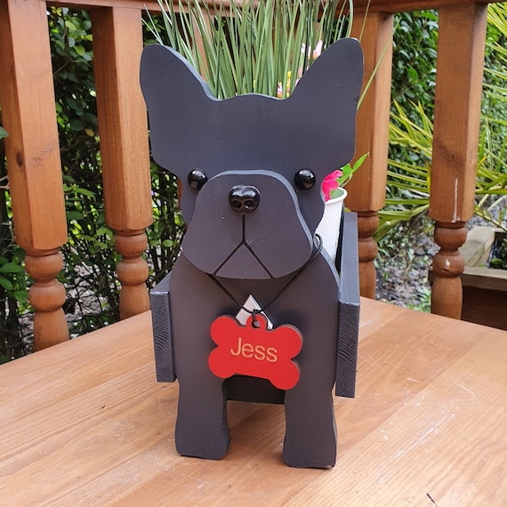Handmade French Bulldog Planter - Painted Pine Dog Toy Holder