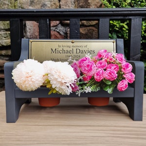 Memorial Dedication Bench Planter, Personalised Engraved Plaque, Memorial Gift Message