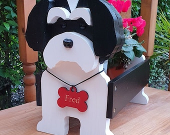Maceta con forma de Shih Tzu blanco y negro - Regalo de cumpleaños - Maceta con forma de perro