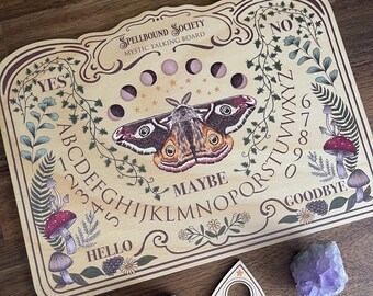 Moth and Mushroom Talking Board - light wood - Medium //Ouija Spirit Board // Divination Board