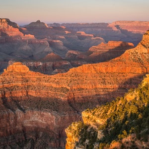 Grand Canyon Lit by Setting Sun, A Photo Print of an Iconic American landmark In Warm Evening Light