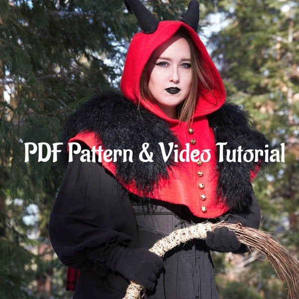 KRAMPUS hood for adults PATTERN, pdf download, VIDEO tutorial, krampus mask, yule decorations, cosplay pattern, santa hat