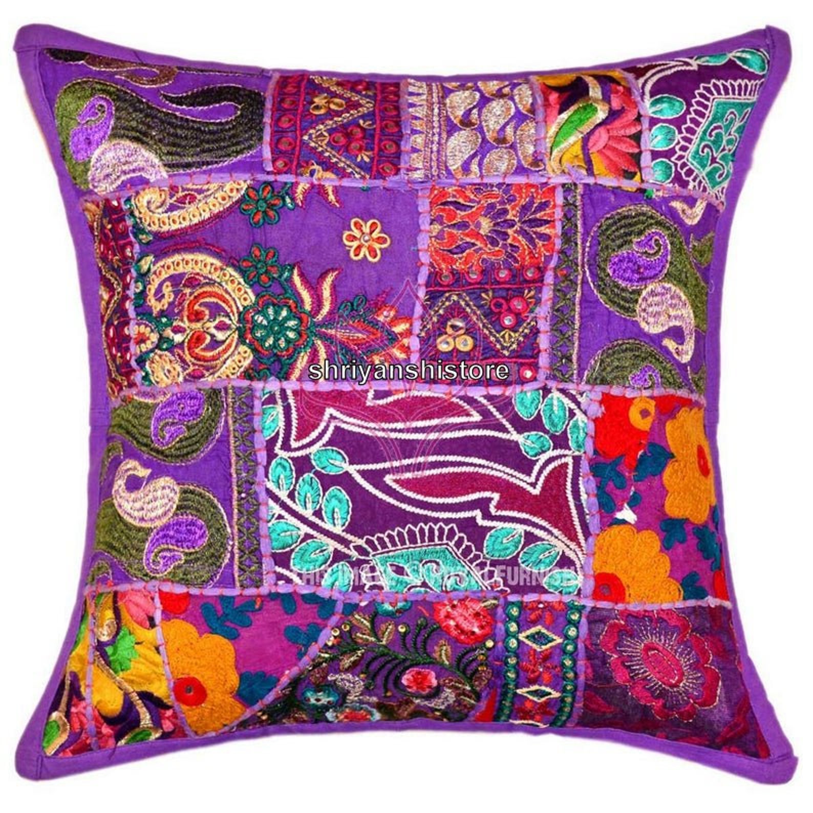 Indian Ethnic Pillow Covers Handmade Cushion Pillow Sari Patch Etsy
