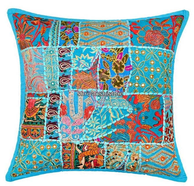 Indian Ethnic Pillow Covers Handmade Cushion Pillow Sari Patch Etsy
