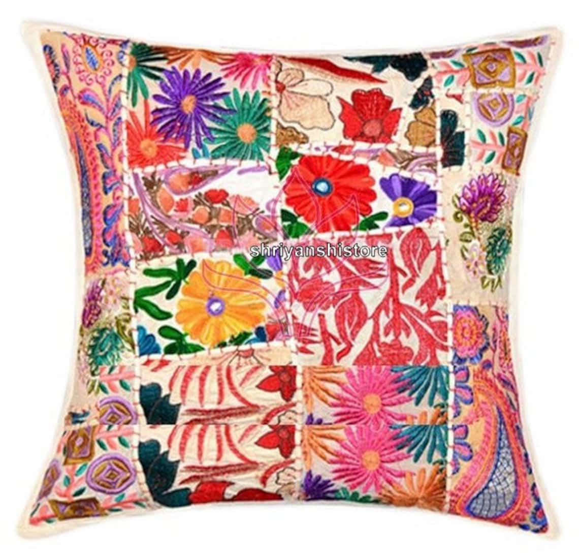 Indian Ethnic Pillow Covers Handmade Cushion Pillow Sari Patch Etsy