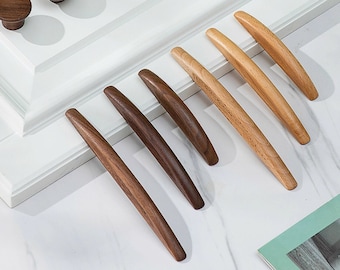 Wooden cabinet handles, crescent handles hardware, minimalist beech wood door pulls, round drawer handles, wood dresser knobs