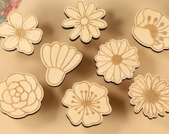 Bouton d'armoire en bois de fleurs sauvages, quincaillerie de poignées de chambre d'enfant, poignées de tiroir de porte en bois de marguerite de chambre d'enfant, boutons de commode en bois
