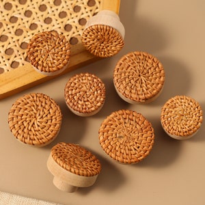 Ratten round knobs, boho circle knobs, wooden cabinet knobs, ratten cabinet handles