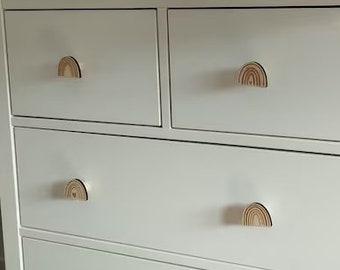 Poignées d'armoire en bois arc-en-ciel, boutons de tiroir de chambre d'enfant bohème pour Ikea, poignées de porte en bois de hêtre, poignées de tiroir arc-en-ciel, boutons de commode en bois