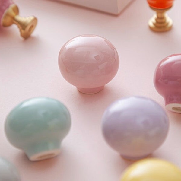 Boutons d'armoire en forme de boule bonbon, poignées en céramique Poignée de tiroir en céramique rose Poignée de porte d'armoire de chambre d'enfant Quincaillerie de meubles pour chambre d'enfant