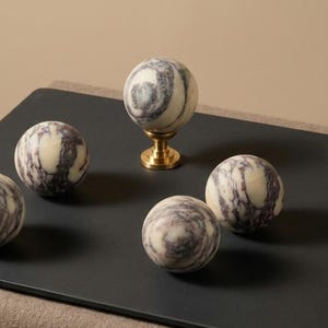 Pomo de cajón de armario con forma de bola de mármol, tiradores y pomos de piedra para cajones, tiradores redondos de estilo wabi-sabi para puertas, tiradores de cajón con forma de bola, pomos de piedra para tocador