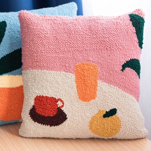 Embroidery Kit Beginner Diy Kit/punch Needle Pillow Cover/tea Etsy