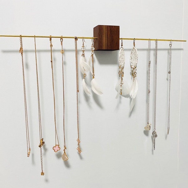 Minimalist Wall Jewelry Rack, Wood Jewelry display, Wall Jewelry Hanger, Walnut Jewelry Display, Necklace organizer wall,