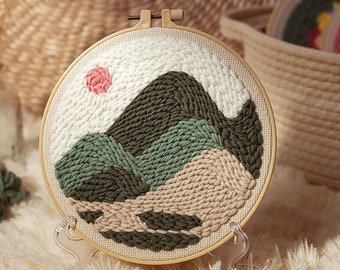 Stosts Cat Punch Needle Embroidery Kit Beginner Hook Kits with Display Stand Rug-Punch Hooking Knitting Kit 8 x 8 Inch Embroidery Pen and Hoop