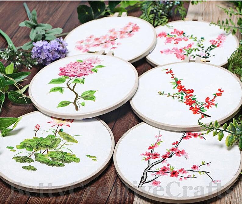 Embroidery Kit Beginner/ cherry blossom Floral Embroidery Kit Etsy