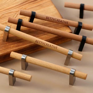 Wood cabinet handles for kitchen, cupboard pulls, custom engraved T bar knobs, solid wood handles, modern minimalist handles