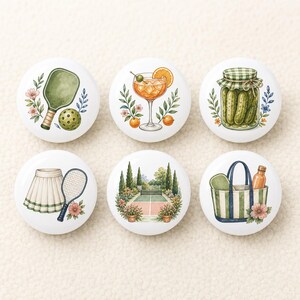Pickleball Aperitivo Club Ceramic Cabinet Knobs, Tennis Countryside Round Drawer Pulls, Summer Country Kitchen Hardware