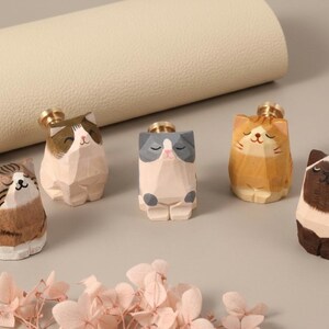 Tiradores de armario con forma de gato tallados a mano, tiradores de cajón de madera con forma de gato, pomos de cómoda con forma de animal.