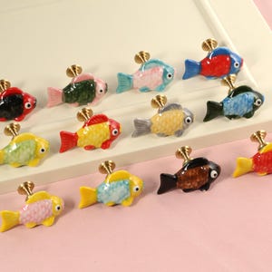 Cute Fish Ceramic Drawer Knobs, golden fish Ceramic Cabinet Knobs, cupboard Dresser Handles Furniture Hardware Cupboard Pulls