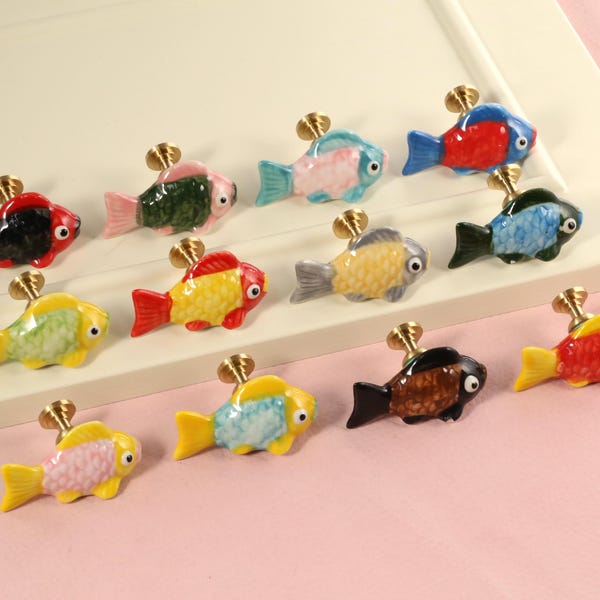 Cute Fish Ceramic Drawer Knobs, golden fish Ceramic Cabinet Knobs, cupboard Dresser Handles Furniture Hardware Cupboard Pulls